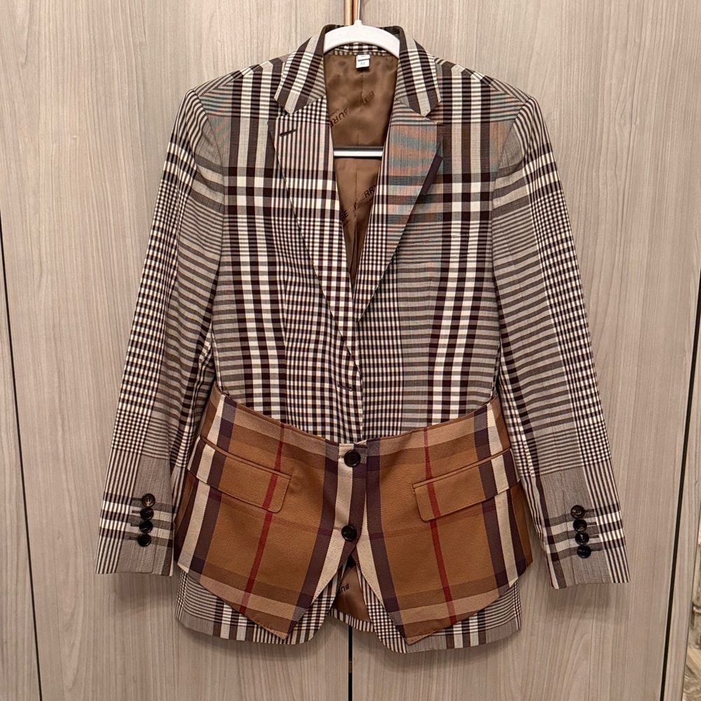 Burberry Brown Plaid-Lined Blazer